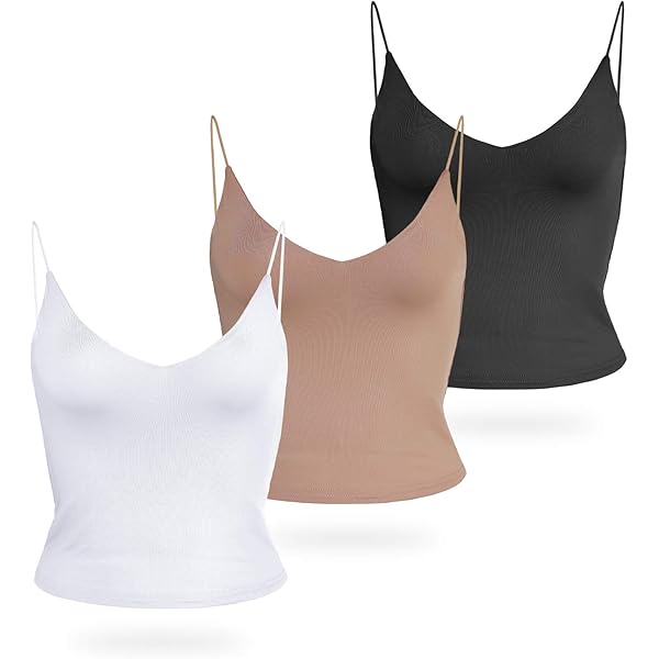Amilia Women's Basic Solid Cami Spaghetti Double Layer Crop