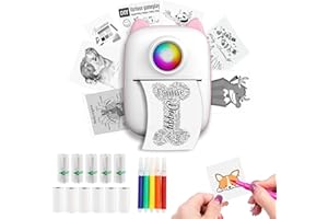 Funducts Sticker Printer, Inkless Portable Maker Machine with 11 Rolls Paper, Mini Pocket Thermal Bluetooth Printer with Multiple Templates for Study Notes, Photo, DIY, Gifts for Girls Kids