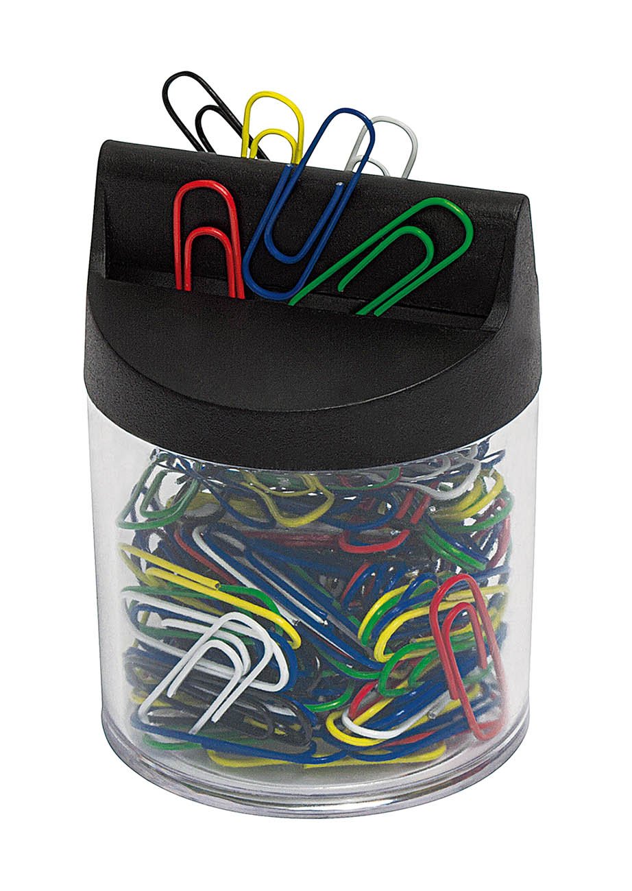 Wedo 2705199 Paper Clip Dispenser with Magnet Round Filled Cushion, 125 Paper Clips, Transparent