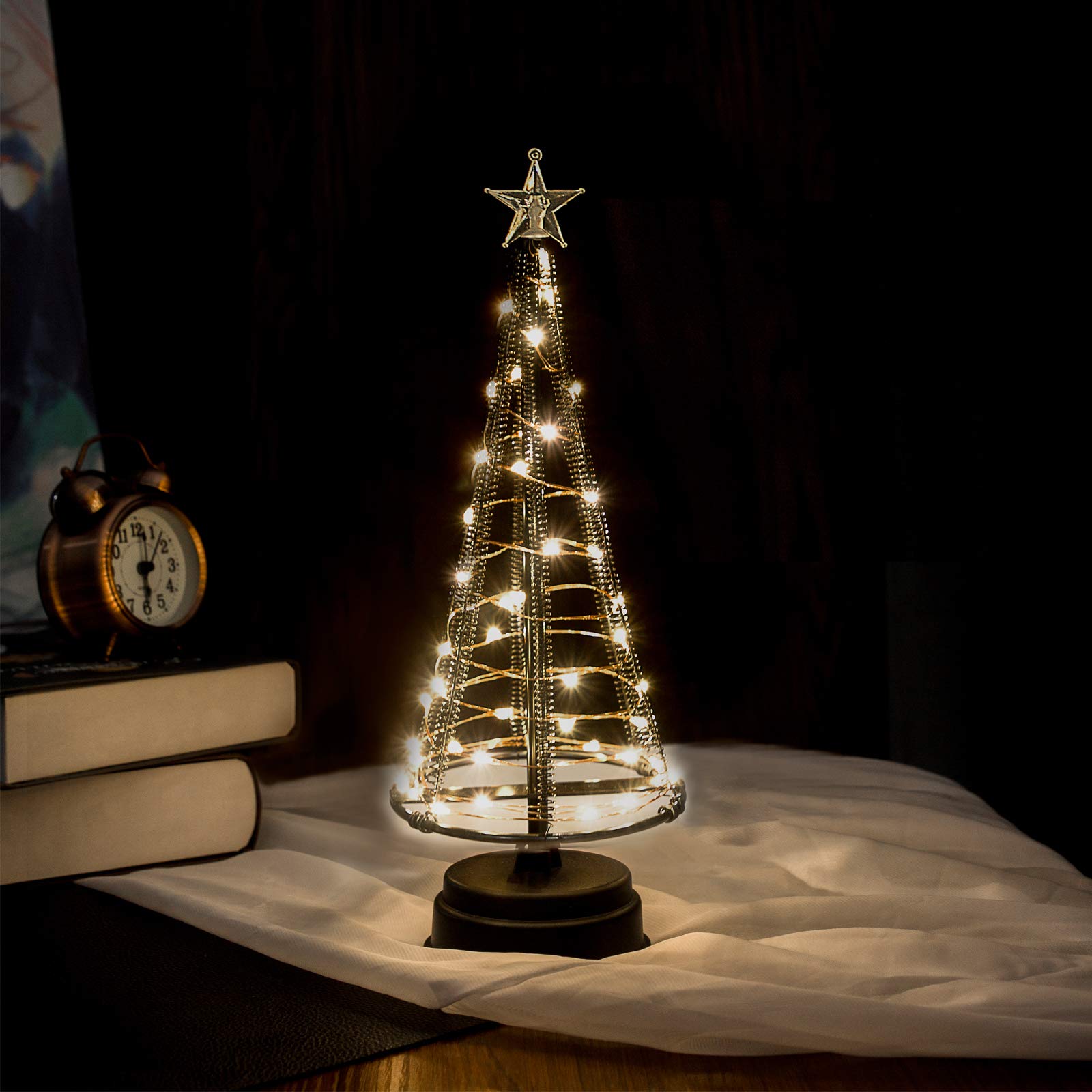 HONESTY Mini Christmas Tree, Night Light for Home/Decoration/Party/Wedding, USB or Battery Powered, 10Inch 40LED Light Tree, Inside Black S