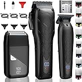 Suttik Professional Hair Clippers for Men, Barber Clippers and Trimmers Set, Foil Shavers for Men, 3 in 1 Cordless Hair Clippers Set Hair Cutting Kit Barber kit with LED Display