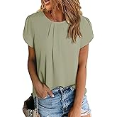 PRETTYGARDEN Women's Tops 2026 Casual Summer Round Neck Short Sleeve Basic Pleated Loose Fit Blouses Plain Tunic Shirts