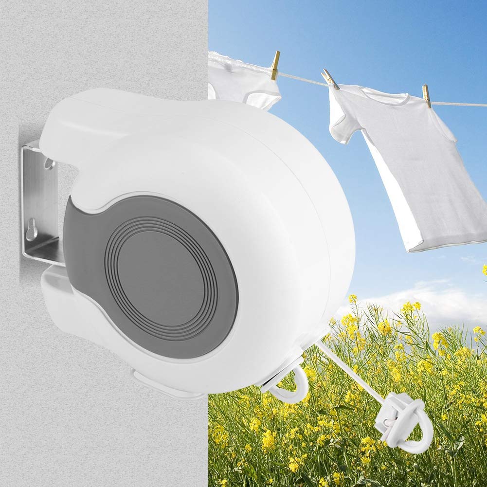 Clothes Line,Retractable Double Washing Line with Wall Bracket Wall