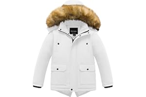 Chrisuno Boy's Waterproof Winter Sherpa Parka Coat Med-Length Outerwear Jackets With Detachable Furry Hood