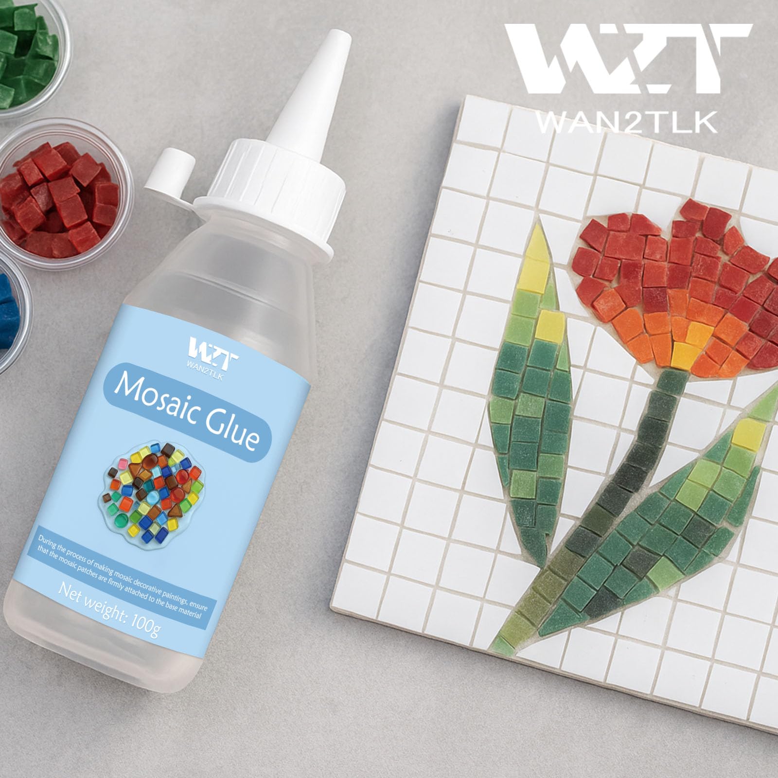 Mosaikkleber 100ml, Transparent Mosaik Kleber für DIY Bastelarbeiten, Ungiftig und Wasserfest, Ideal für Alle Fliesen und Oberflächen 9