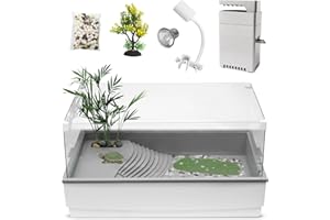 AZV Turtle Tank Kit, 19.5×12.2×10.2 Inch Turtle Terrarium Tortoise Enclosure Starter Cage with Water Pump Filter, UV Lamp, Bottom Drainage, Multi Function Area for Small Reptile Hermit Crab Crayfish