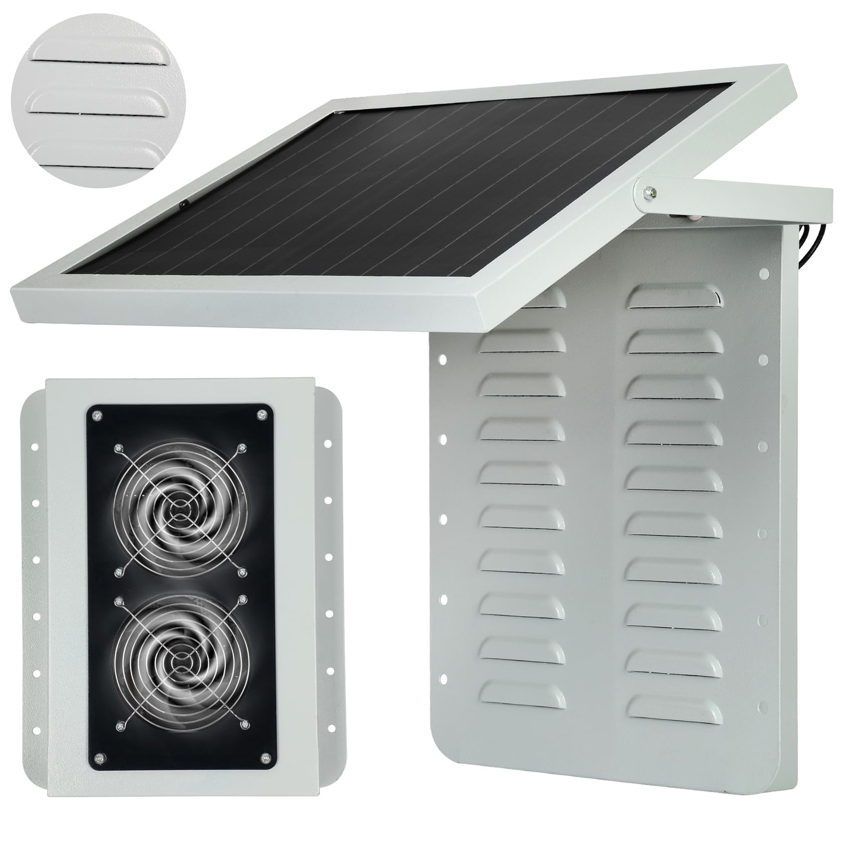 Photo 1 of Solar Shipping Container Vent with 15W Adjustable Solar Panel, 2 Fans, Weatherproof Design, Easy Install, Efficient Ventilation, Prevent Condensation & Overheating in Cabins, Sea Cans, Offices, Homes