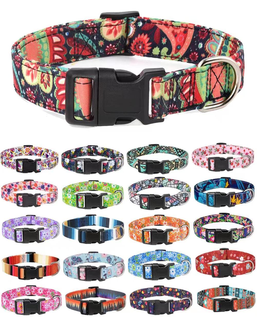 Moonpet Dog Collars for Puppy X-small Small Medium Large Dogs - Unisex Cute Design Boys Girls Dog Pet Collar Soft Adjustable Bohemia Fancy Floral Dog Collars-Colorful Flower-S