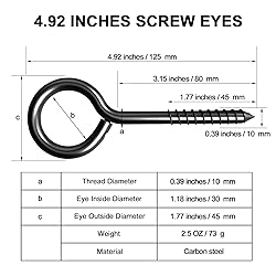 ZAUGONTW 5 Inch Eye Hooks, Eye Bolts Screw in Hooks