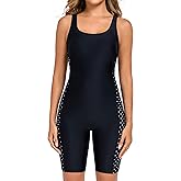 Halcurt Women's Boyleg Racerback Athletic One Piece Swimsuit Modest Knee Lenth Full Coverage Bathing Suit