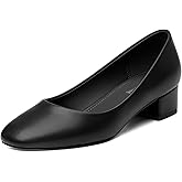 DEMOSHINE Women's Low Heel Pumps 1.2 Inch Square Toe Slip On Chunky Block Heel Comfortable Dress Shoes for Office Work Business Casual Professional