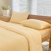 NSNLGSGC Queen Comforter Set, Yellow Gingham Bedding Comforter Sets, Yellow Grid Bed Comforter 3 Pieces (1 Comforter, 2 Pillowcases)