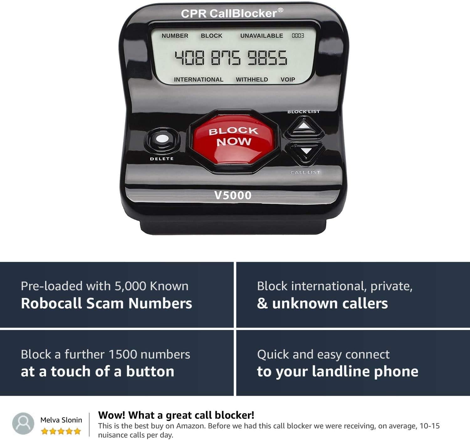 CPR V5000 Call Blocker for Landline Phones – Stop All Unwanted Calls at a Touch of a Button - Over 1 Million Sold - As Seen On TV: Office Products