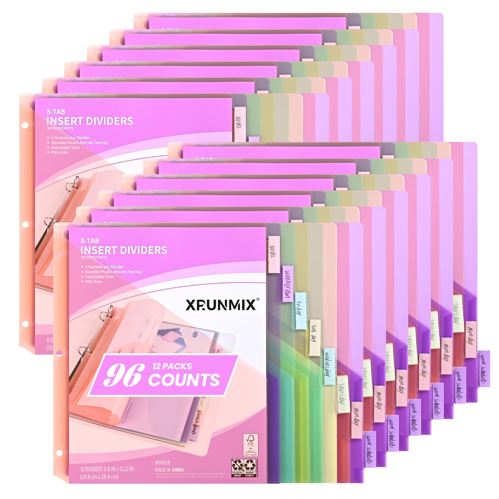 Photo 1 of Bulk 12 Packs 8-Tab Binder Dividers with 2 Pockets, 96 Counts Binder Dividers Index for 3 Ring Binders, 8 Pastel Colors, US Letter Size (12)
