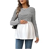 MakeMeChic Women's Spring Maternity Tops Striped Long Sleeve Flared Pregnancy Tee Shirt