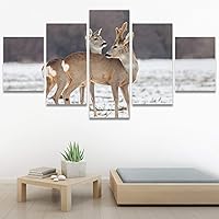 SIGNWIN 5 Panel Canvas Wall Art Modern Art Animals Dramatic Giraffe Lion Multicolor Photography Southwest for Home Decorations Ready to Hang - 60