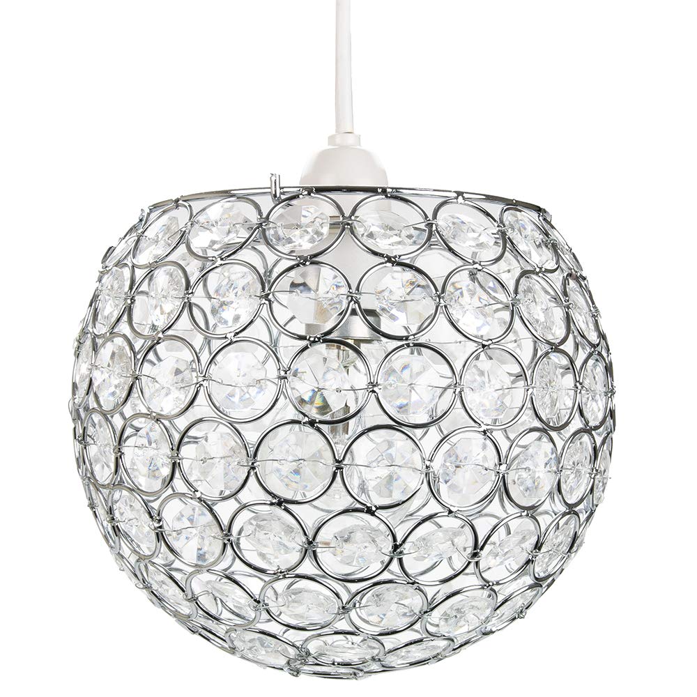 Modern Round Globe Easy Fit Pendant Shade with Small Transparent Acrylic Bead Jewels | 18cm Diameter | 60w Maximum | Simple Installation by Happy Homewares