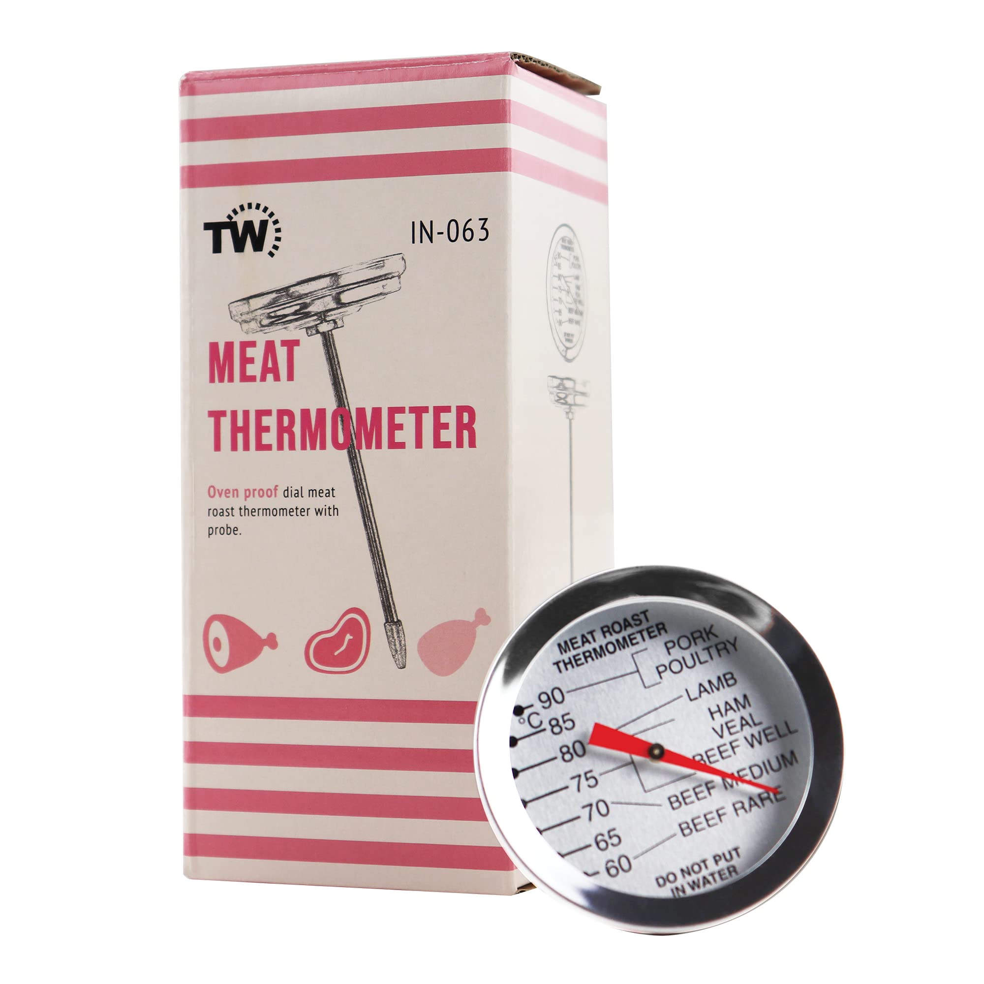Meat Probe Thermometer Food Temperature Probe - Ideal Cooking Thermometer with Recommended Cooking Temperatures for Meat and Poultry Food Beef Turkey Chicken