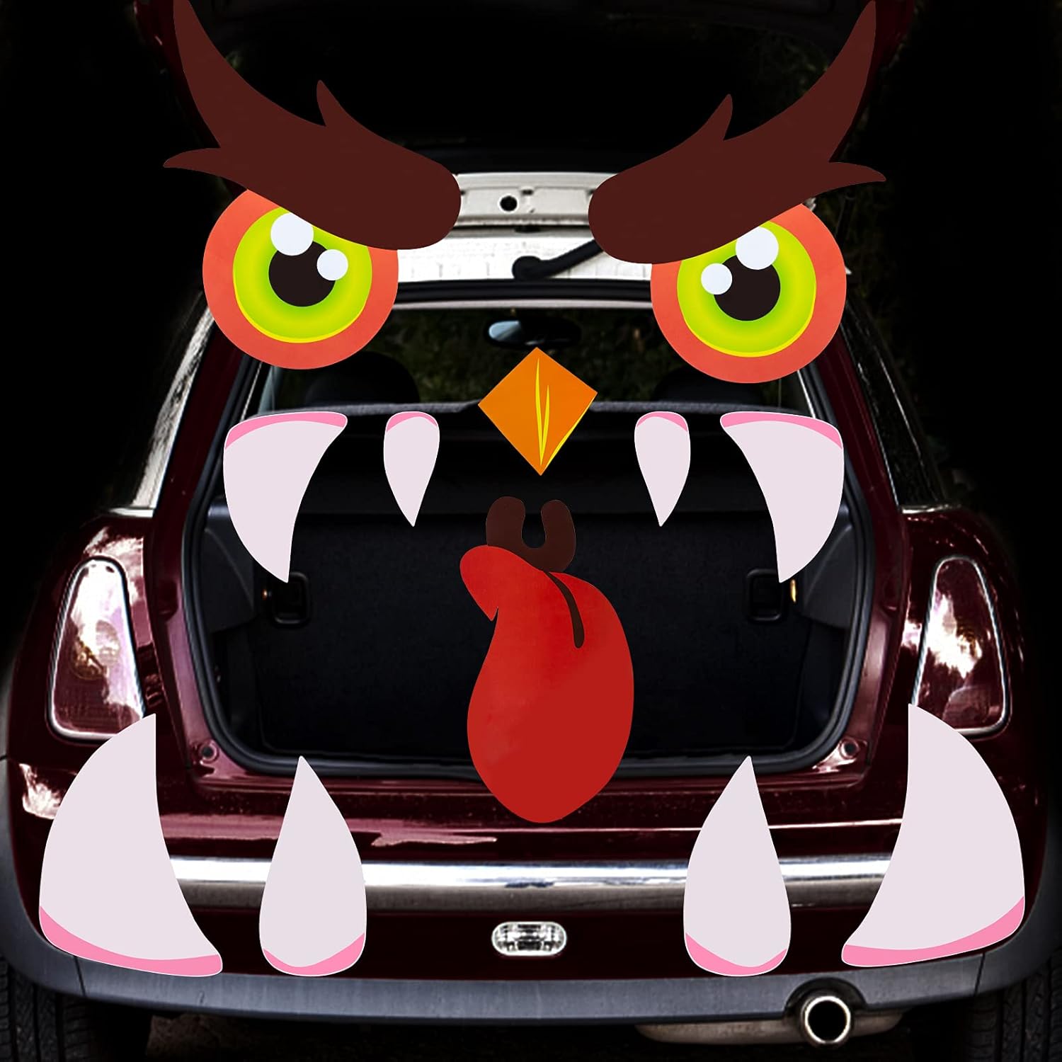 Garage Door Decorations - Halloween Monster Owl Face Garage Door Car Decorations, Trunk or Treat Car Decorations Kit, Waterproof PVC Archway Wall Sticker with Eyes, Tongue and Teeth for Halloween Home Party Outdoor Decor