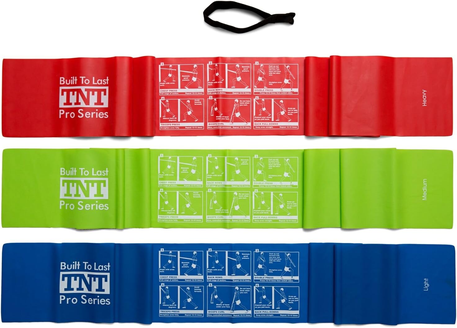 TNT Pro Series Exercise Stretch Bands Resistance Set Heavy Duty Door Anchor Included