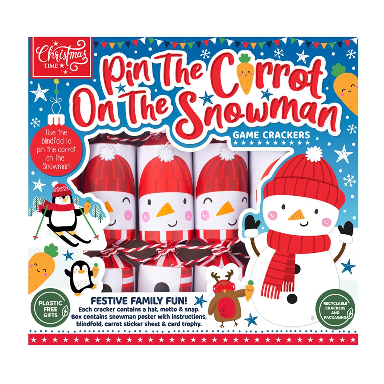 Harvey & Mason 6 Pin The Carrot On The Snowman Crackers Red And White Xmas Game For The Family Fun