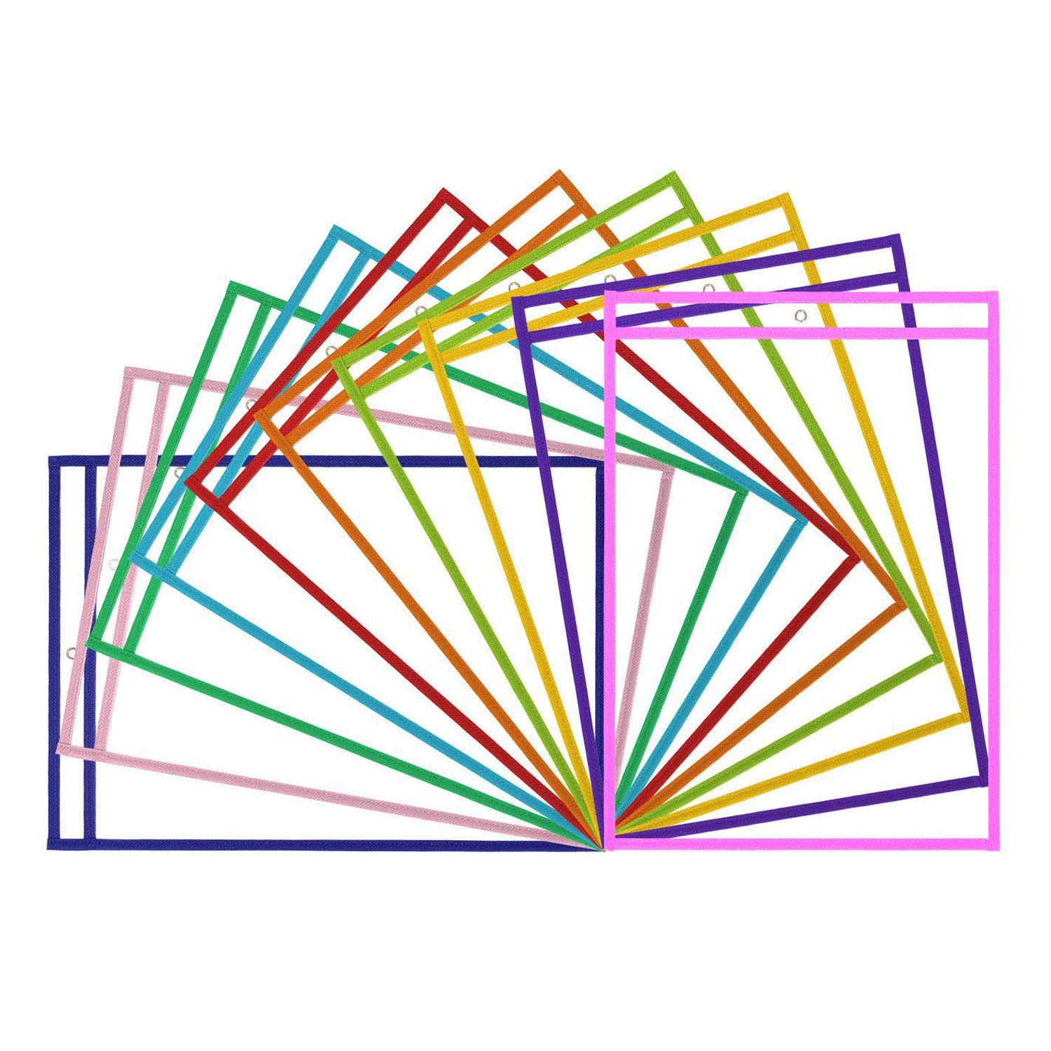 Reusable Dry Erase Pockets - DesignerBox Set of 10, Oversized 10x14 Inches, Assorted Colors - Ideal for Classroom, Home, or Work