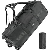 XINGOHQ 80L Rolling Duffle Bag with Wheels - Heavy-Duty 33.5" Foldable Duffel, Water-Resistant Wheeled Luggage with Shoulder Straps for Camping, Gym, Airplane (Black)