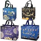 PARSUP 4PCS Eid Reusable Gift Bags, Assorted Sizes with Handles, Islamic Patterns, Non-Woven Material, Perfect for Eid Parties & Gift Giving