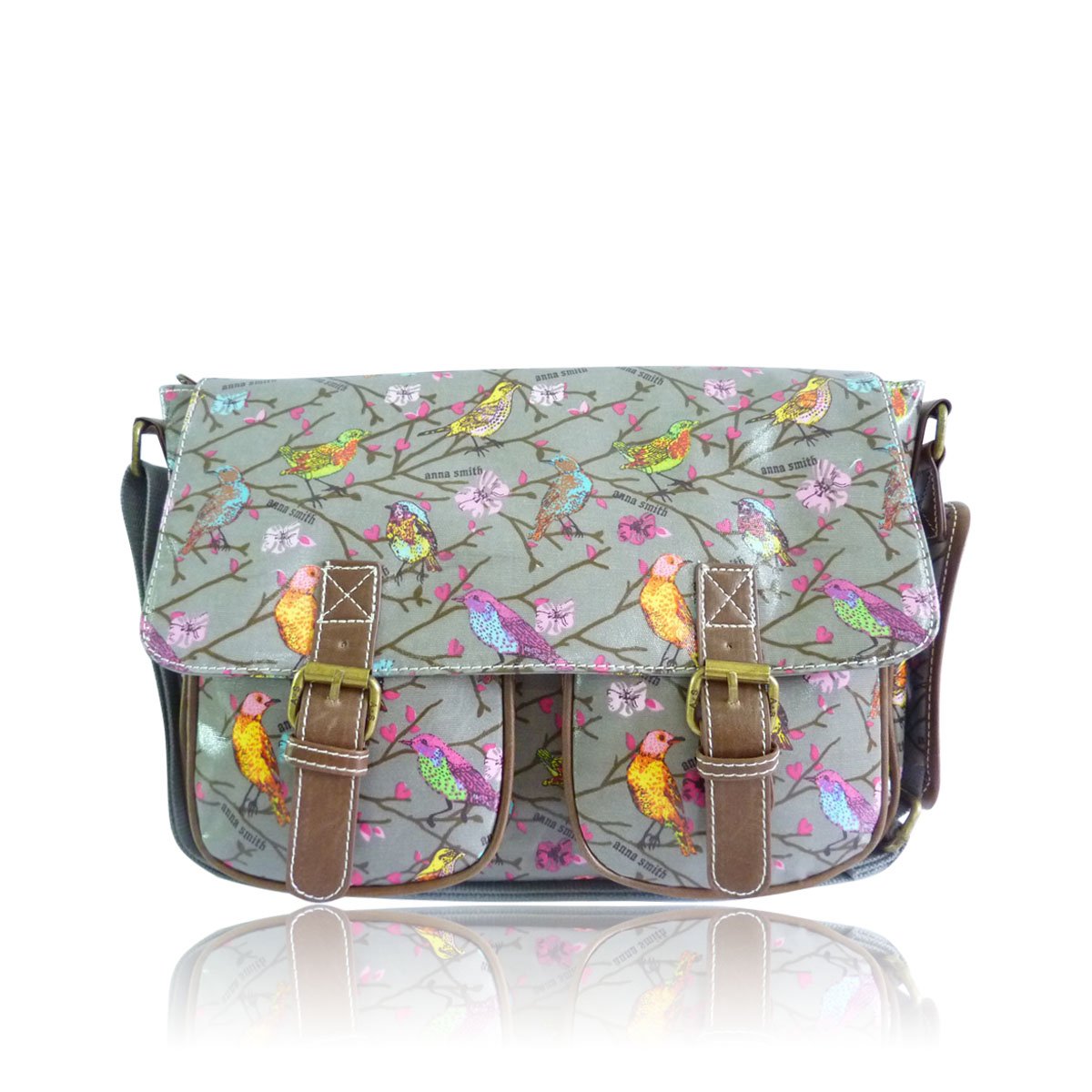 Anna Smith Birds oil cloth messenger bag Grey Amazon.co.uk Shoes