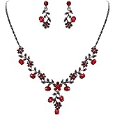 EVER FAITH Bridal Jewelry Sets for Wedding Rhinestone Crystal Flower Leaf Costume Pendant Necklace Earrings Set for Women