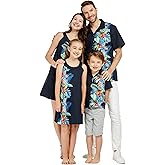 Matchable Family Hawaiian Luau Men Women Girl Boy Clothes in Orchid Paradise Navy