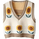 Hyipels Women's Sweater Vest,Y2K Sleeveless Pattern Preppy Style Knitted Crop Tank Top for Girl