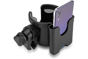 Vagocom Universal Stroller Cup Holder, 2 in 1 Drink Holder with Phone Holder for Uppababy, Nuna,Buggy Pushchair, Wheelchair, 
