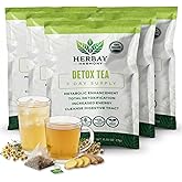 Herbay Harmony Organic Detox Tea – Caffeine-Free Herbal Cleanse for Bloating Relief, Digestive Tea & Natural Body Detox, Organic Herbal Blend with Ginger, Chamomile & Papaya (4 Pack (4‑Week Detox Kit)