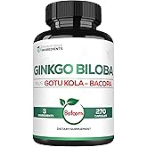 1520mg Ginkgo Biloba Supplements with Gotu Kola Leaf, Bacopa Monnieri - 270 Capsules - Extra Strength Support for Brain Health, Memory Function, Focus & Vision Quality - 3 Month Supply
