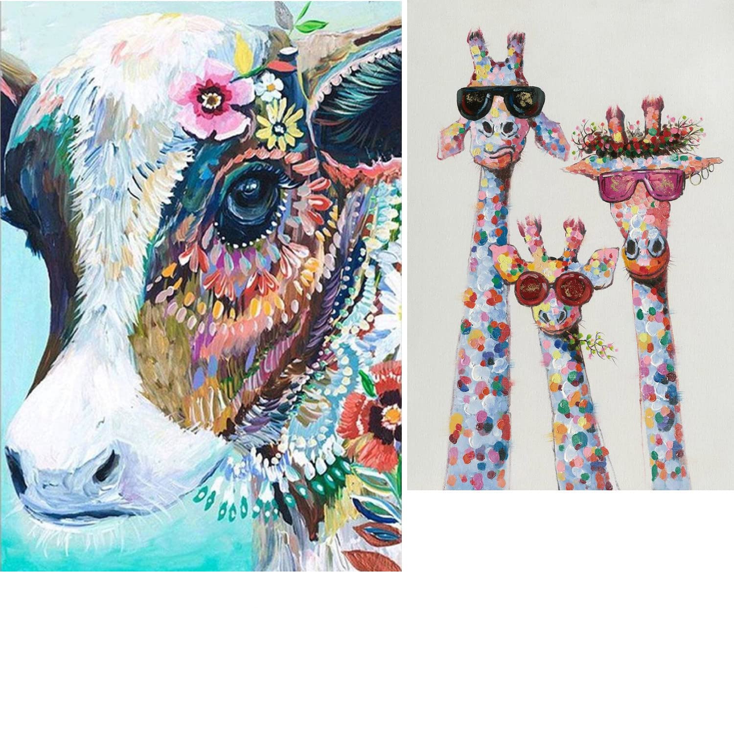 JOYJULY 2Pack 5D Diamond Painting by Number Kit for Adults Kids Children,Full Drill DIY Diamond Art Painting Kit Embroidery for Home Wall Decor 30 x 40 cm (Deer Family + Cow)