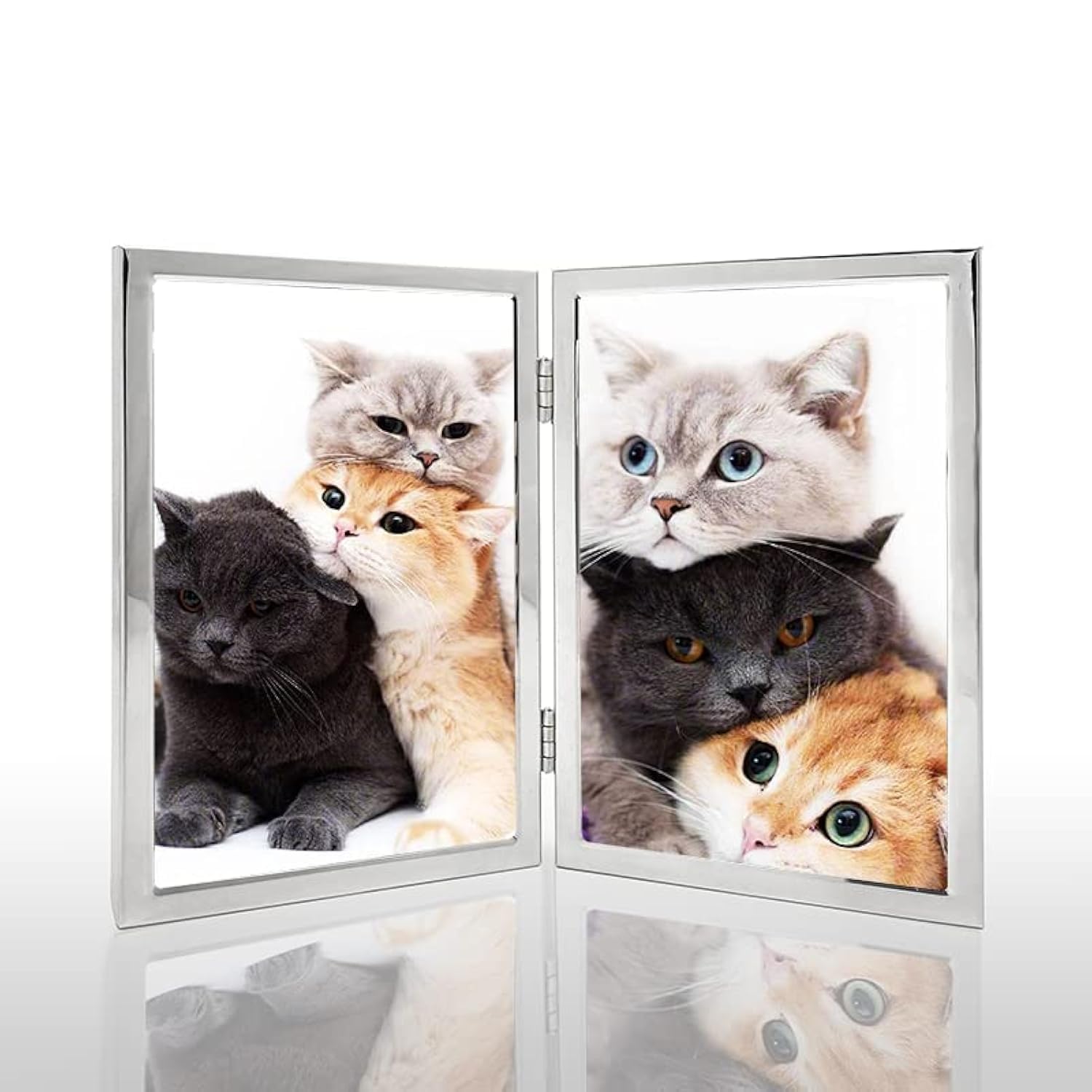 Photo 1 of 5x7 Picture Frame Double Hinged Silver Metal Thin Edge Frame with High Definition Glass Front Folding Frames Stand Vertically on Tabletop,Silver