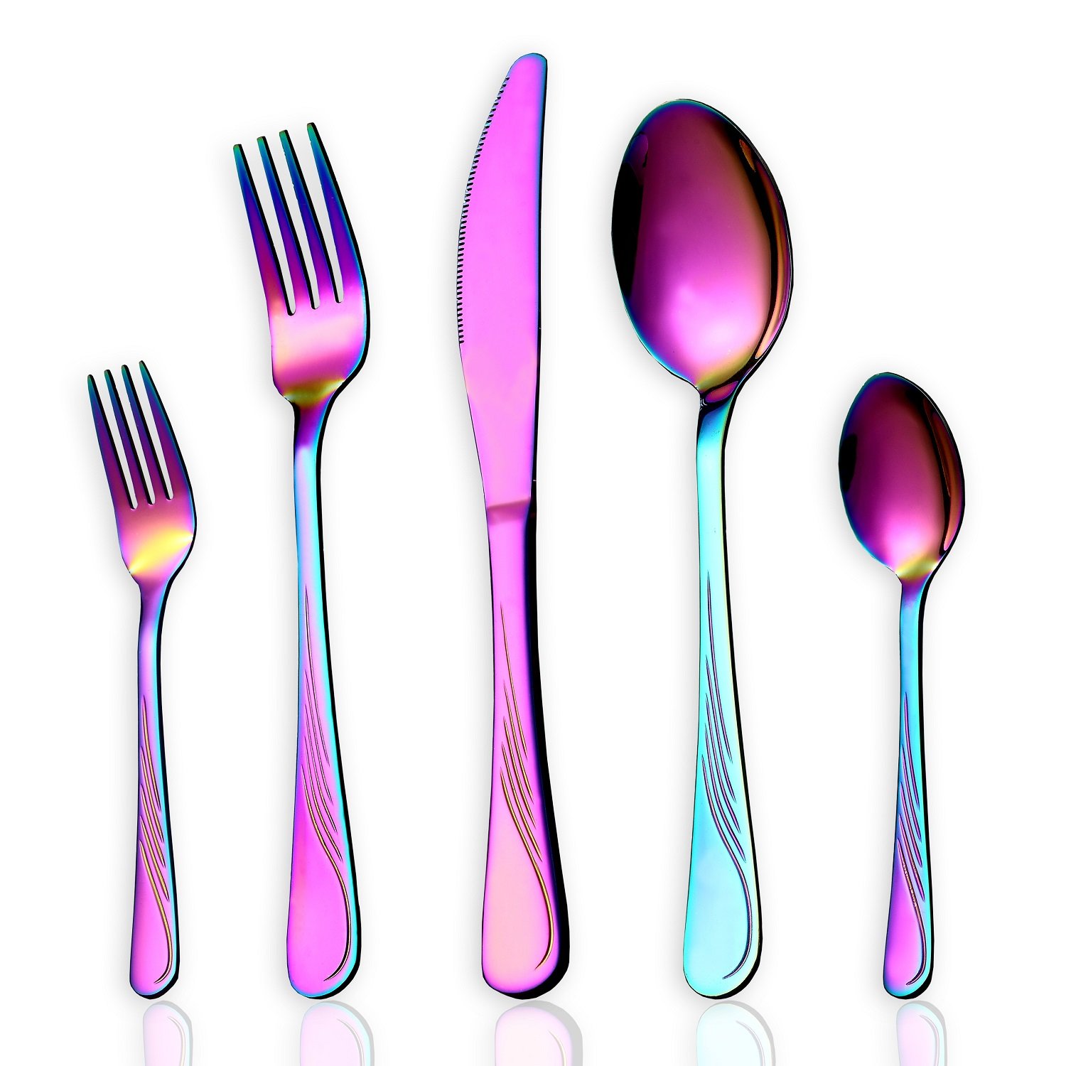 HOMQUEN 30-Piece Rainbow Color Dinnerware Set, Stainless Steel Titanium Colorful Plated Cutlery Set, Silverware Tableware Set, Service for 4 (Colorful-30 Piece)