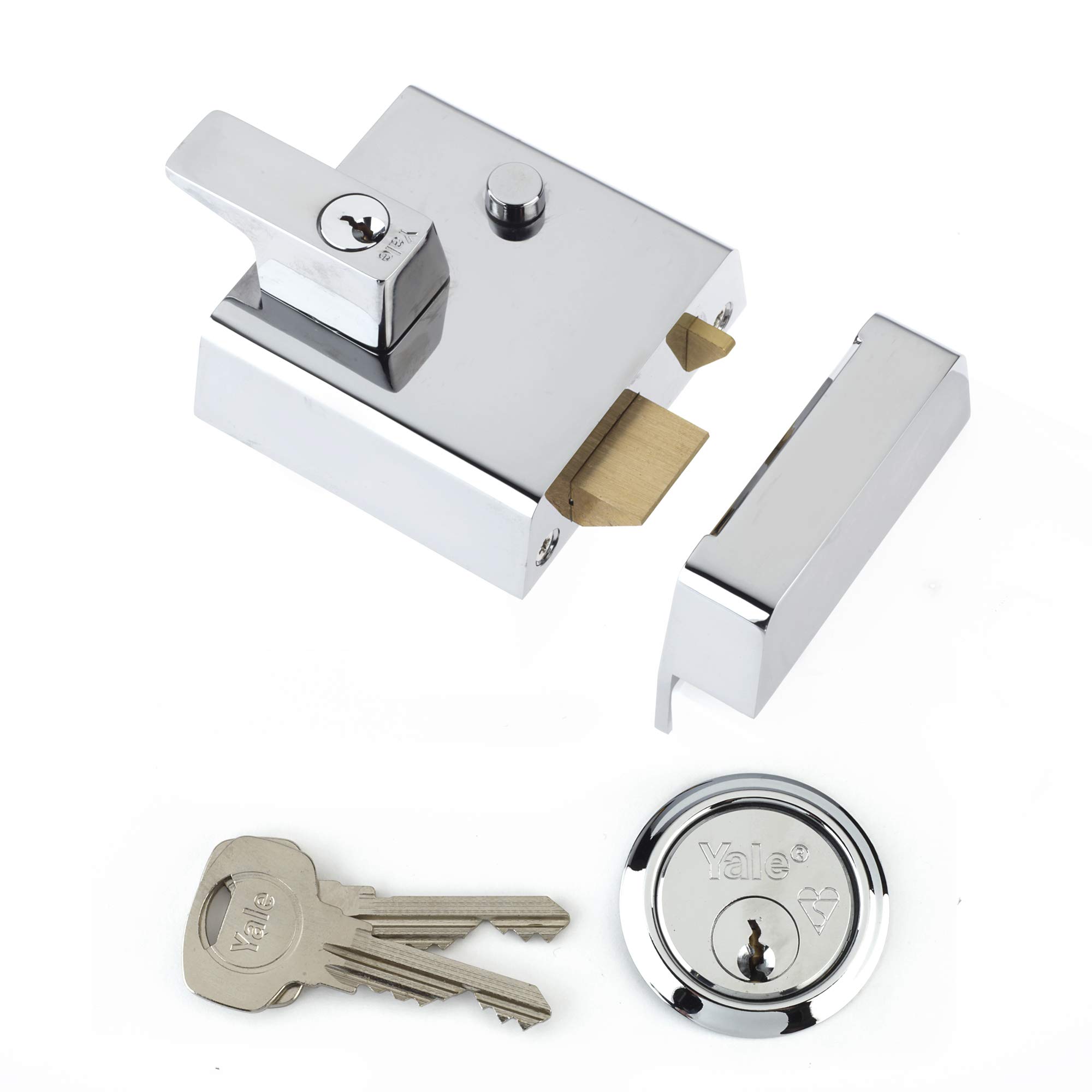 Yale P-1-CH-CH-60 - Double Locking Nightlatch - 60mm - Chrome Finish - High Security Can Be Locked From Inside With Key