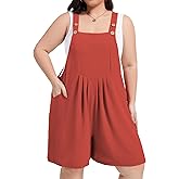 Moon Wood Plus Size Rompers for Women Short Overalls Jumpsuit with Adjustable Straps Sleeveless Romper With Pockets