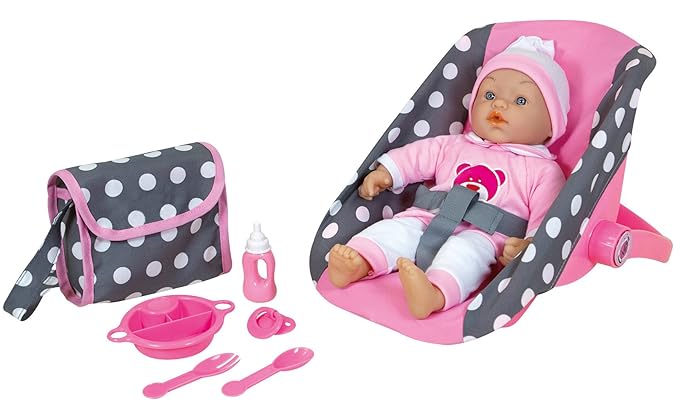 Haberkorn Lissi Baby Puppe mit Puppen Trageschale Wickeltasche Geschirr