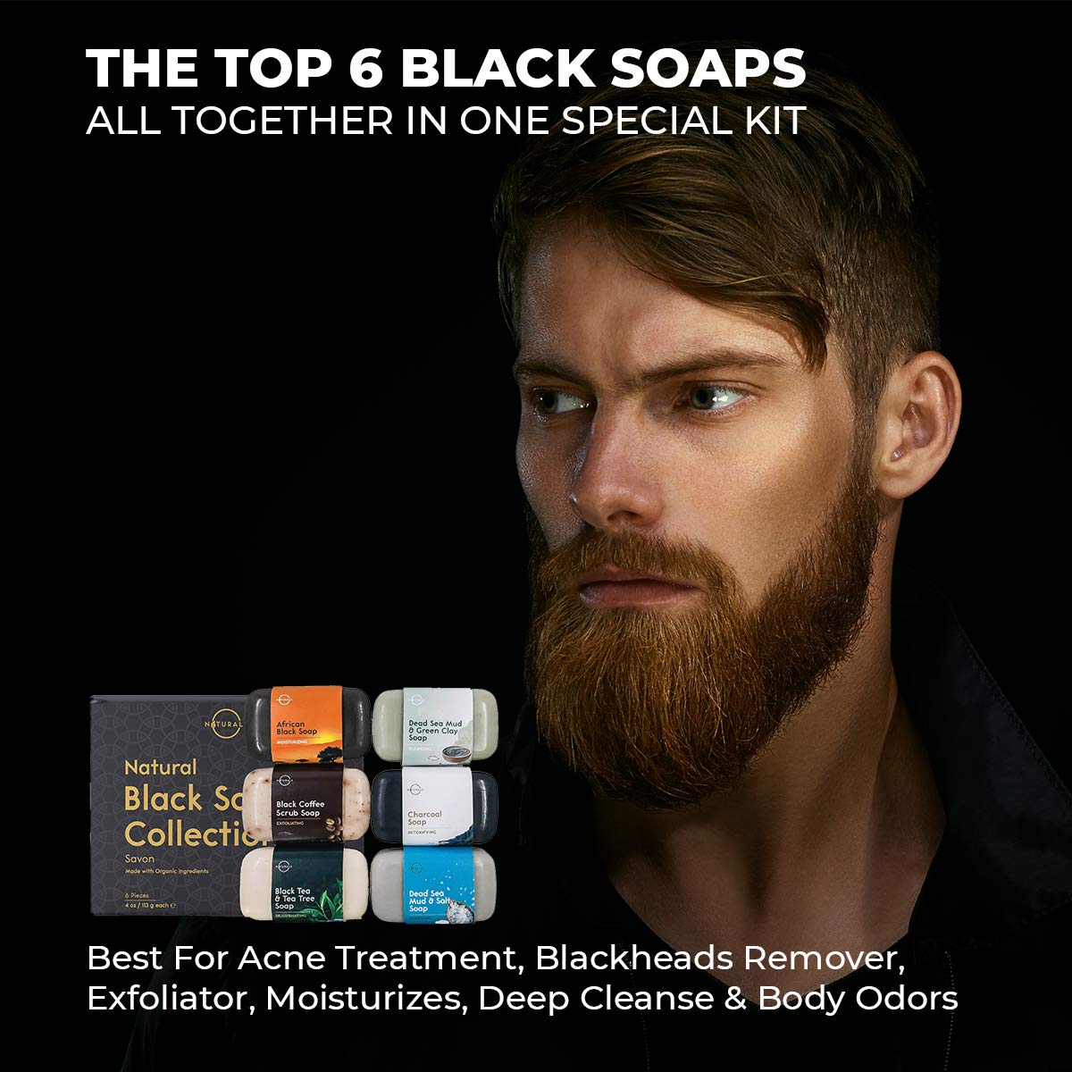 O Naturals 6-Piece Black Bar Soap Collection. 100% Natural. Organic Ingredients. Helps Acne, Repairs Skin Moisturizes, Deep Cleanse, Luxurious Face Hands Body Soap Women & Men. Triple Milled Vegan 4oz : Beauty