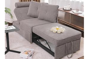 OHOHOLIVE Sleeper Sofa Bed 4-in-1 Convertible Couch, Linen Fabric Love seat Couch with 2 Throw Pillow, Single Recliner for Small Space with 5 Adjustable Angles Backrest