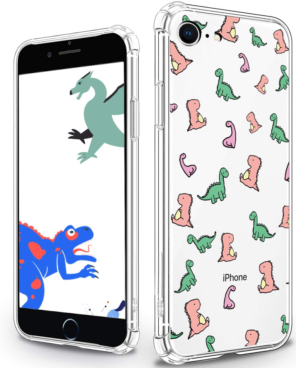 XIMIZU for iPhone SE 2020/2022 Cute Case for iPhone 7/8,Soft Slim TPU Shockproof Protective Cover with Cartoon Dinosaur Designed for Women Girls Boys