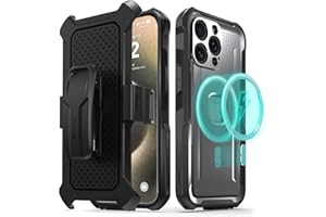VENA vArmor Rugged Case for Apple iPhone 15 Pro Max (6.7"), (Military Grade Drop Protection/Armor) Magsafe Compatible and Heavy Duty Holster Belt Clip Cover with Kickstand - Graphite Gray/Black