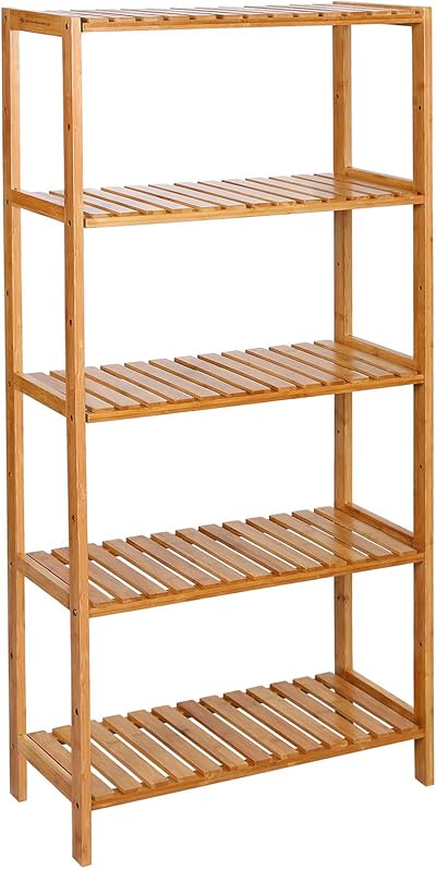 SONGMICS Bamboo 5-Tier Adjustable Storage Shelf 132 cm Natural