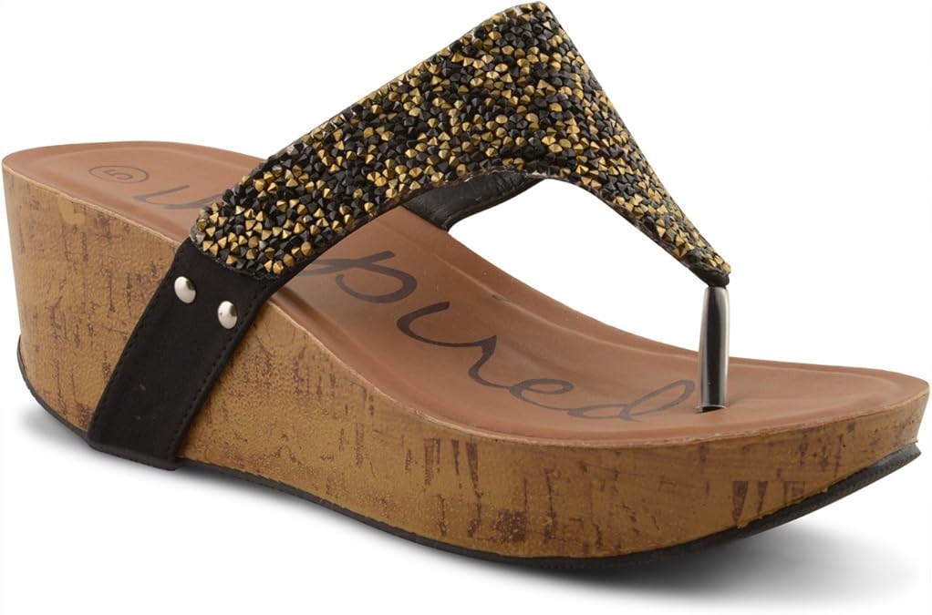 Footwear Sensation New Ladies Toe Post Sparkly Diamante Platform Wedge