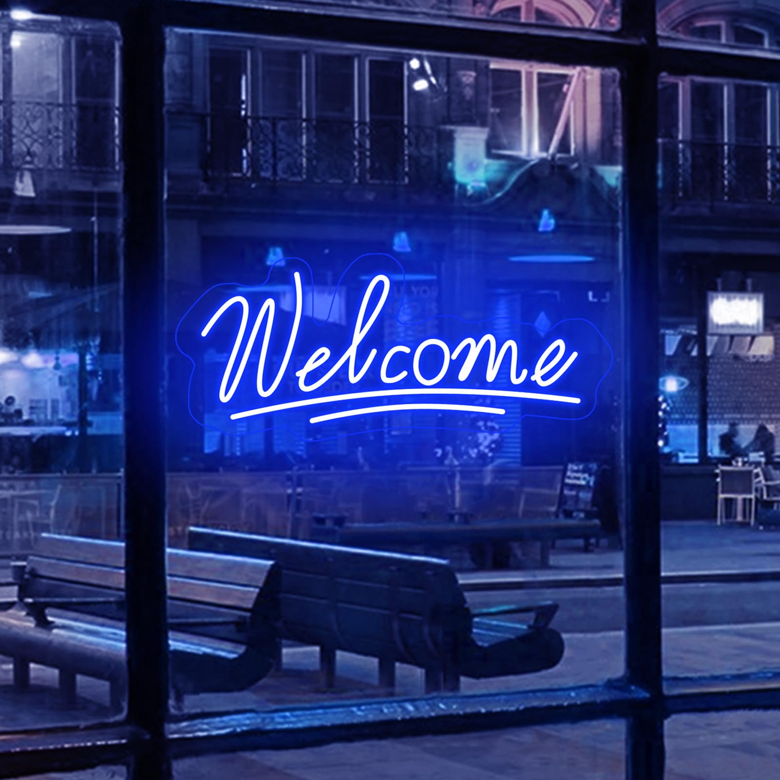 Photo 1 of Welcome Neon Sign LED Neon Light for Business Light up with ON/OFF Switch Neon Light for Storefront Window Glass Shop Florists Bar Salon Cafes Restaurant Pubs, Housewarming Birthday Gifts(16'' Blue)
