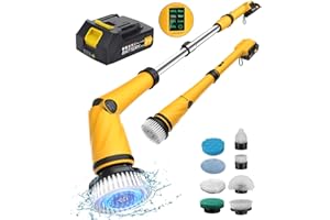 Qimedo Upgrade 1200 RPM Battery Electric Spin Scrubber, Highly Powerful Cordless Cleaning Brush with Smart Display, Electric Tile Floor Scrubber with 8 Brushes, Battery Powered Shower Scrubber