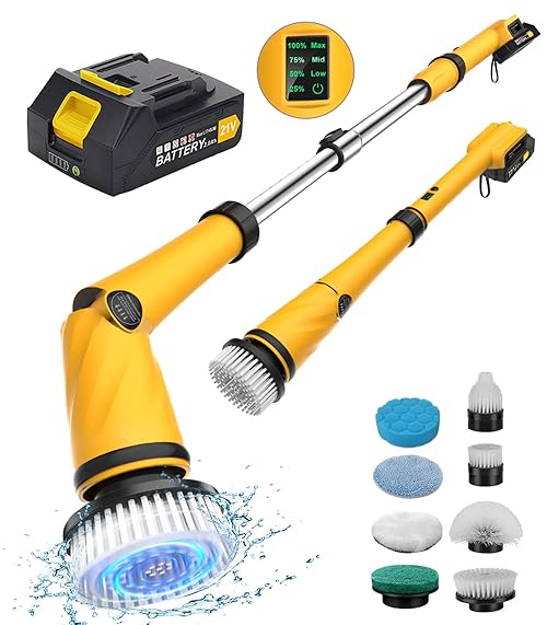 Qimedo Electric Scrubber, 1200 RPM Power Spin Scrubber with Smart Display, Electric Cleaning Brush with Rechargeable Battery & 8 Replaceable Brush Heads for Shower, Bathroom, Floor, Tile